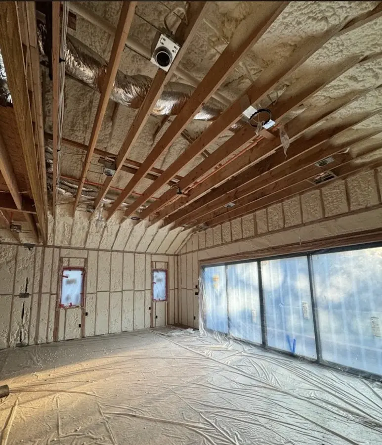 Interior walls and ceiling insulated with spray foam during new construction in Sandwich